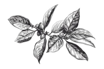 Poster - Detailed black and white drawing of a plant branch. Ideal for botanical illustrations