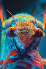 Wall Mural - A close up of a bug with bright colors and big eyes, AI