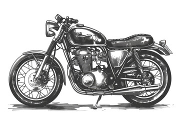 Poster - Detailed black and white illustration of a classic motorcycle. Ideal for vintage design projects