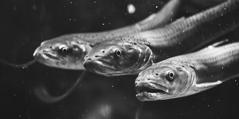 Poster - Group of fish swimming peacefully in a pond, suitable for nature and aquatic themes