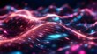 Abstract futuristic background with bokeh lights and pink-blue luminous neon wave lines moving at a rapid pace. Concept of data transfer Wonderful wallpaper, AI-generated