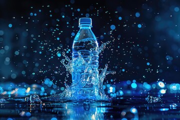 Aufkleber - A clear water bottle with a splash of water on it. Suitable for health and hydration concepts