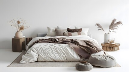 Cozy modern bedroom setting , on white background