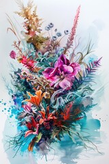 Poster - Colorful flowers arranged on a wooden table, perfect for home decor