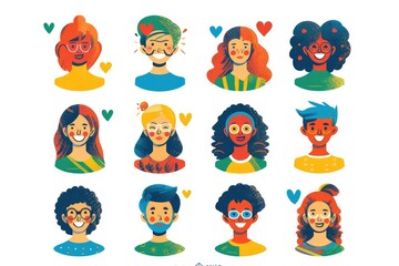 Poster - Group of people showing various emotions, suitable for psychology or diversity concepts
