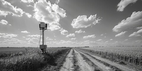 Poster - A scenic black and white photo of a dirt road. Suitable for various projects