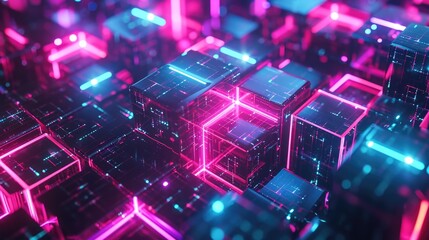 Poster - Futuristic neon glowing circuit boards