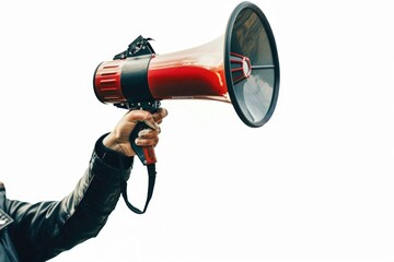Poster - A man holding a red and black megaphone, perfect for advertising and promotion