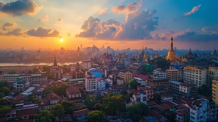 Wall Mural - Yangon skyline, Myanmar's colonial past