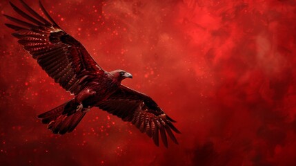 Wall Mural - A large bird flying in the air with red and orange colors, AI