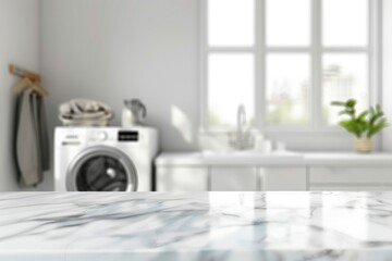 Poster - A kitchen counter with a washing machine in the background. Suitable for home appliance or interior design concepts