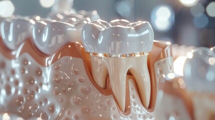 Wall Mural - Close up of a tooth with a toothbrush, ideal for dental care concepts