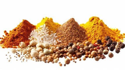 Poster - Assorted spices on a clean white background. Perfect for culinary designs