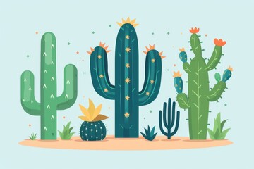 Poster - A group of cactus plants in a desert landscape. Perfect for nature and travel concepts