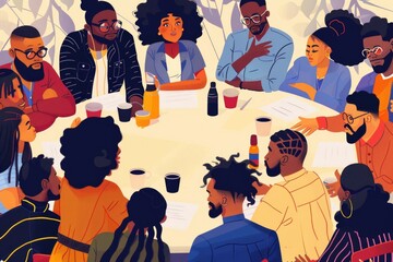 Poster - A diverse group of individuals having a meeting. Suitable for business concepts