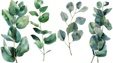 Aufkleber - Fresh green leaves on a clean white backdrop. Perfect for nature or eco-friendly concepts