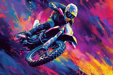 Aufkleber - A person riding a dirt bike in mid-air. Suitable for sports and adventure concepts