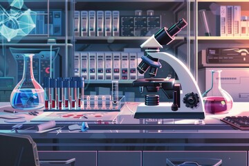 Aufkleber - A microscope sitting on a desk, perfect for scientific and educational projects
