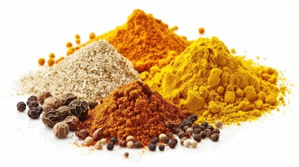 Poster - Various spices on a clean white background, perfect for culinary concepts