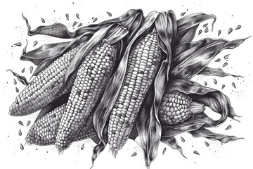 Poster - Detailed drawing of a bunch of corn, suitable for agricultural and food industry concepts