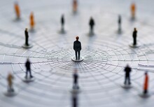 A Person Standing On Top Of A Circle Is Surrounded By Miniature Figures Representing Other People