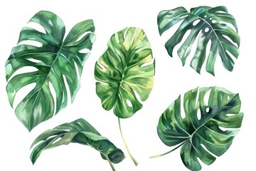 Poster - Vibrant watercolor painting of tropical leaves, perfect for nature-themed designs