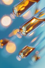 Poster - Group of bottles filled with various colored liquids. Suitable for science or laboratory themed projects