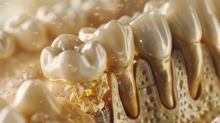 Sticker - Detailed view of a tooth with a toothbrush, ideal for dental concepts