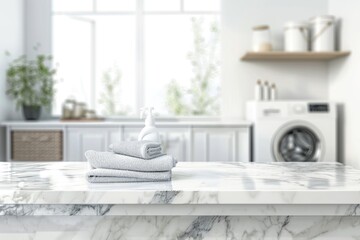 Poster - Stack of towels on a counter, suitable for bathroom or kitchen themes