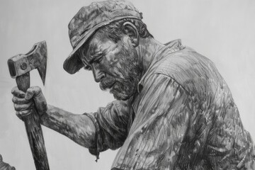 Poster - A drawing of a man holding a hammer. Suitable for construction projects