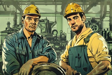 Poster - Two men standing side by side. Suitable for business or friendship concepts