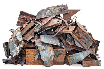 Poster - A pile of rusted metal on a white surface. Suitable for industrial concepts