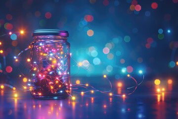 Poster - A jar filled with colorful lights, perfect for adding a festive touch to any project