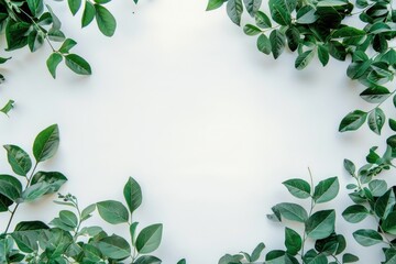 Aufkleber - Green leaves forming a frame on a white background. Suitable for nature or environmental themes