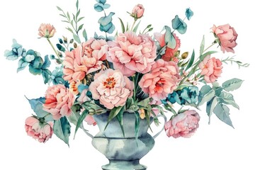 Poster - A beautiful watercolor painting of a vase of flowers. Perfect for art projects or interior design
