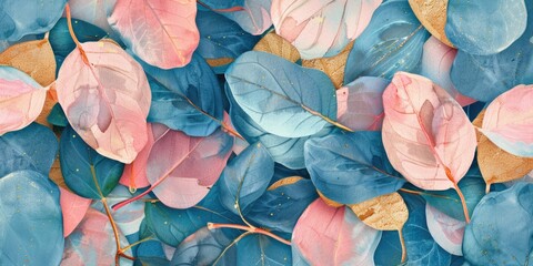 Poster - Vibrant blue and pink leaves up close. Perfect for nature backgrounds