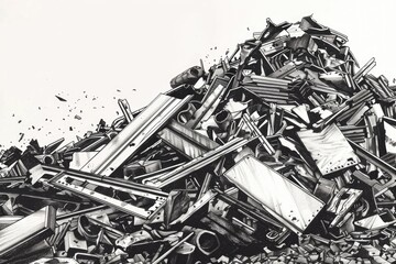 Poster - Black and white drawing of a pile of junk, suitable for various design projects
