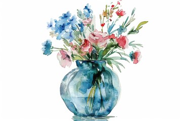 Poster - Beautiful watercolor painting of flowers in a vase. Perfect for home decor or greeting cards