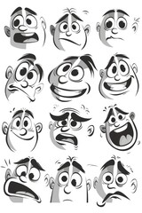 Poster - Collection of cartoon faces showing various emotions, perfect for educational materials