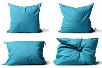 Poster - A set of four blue pillows on a white background. Ideal for home decor concepts