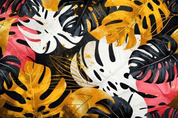 Poster - A close up of a bunch of different colored leaves. Perfect for seasonal designs