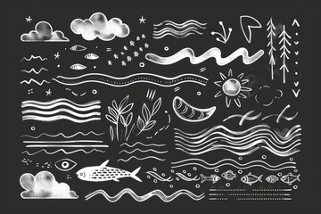 Poster - Black and white drawing of a serene sea scene. Suitable for various design projects