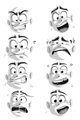 Poster - Various cartoon faces showing different expressions, perfect for design projects
