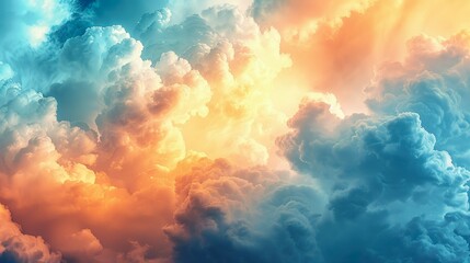watercolor style design blue and yellow sky clouds. seamless pattern.