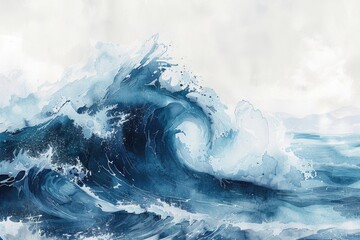 Poster - A large wave captured in a beautiful painting. Ideal for home decor or ocean-themed projects
