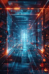 Poster - A stunning view of a futuristic city at night. Perfect for technology or urban themed projects
