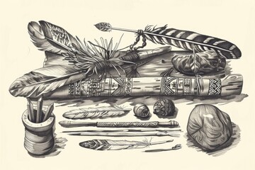 Poster - A black and white drawing of various items. Suitable for educational materials