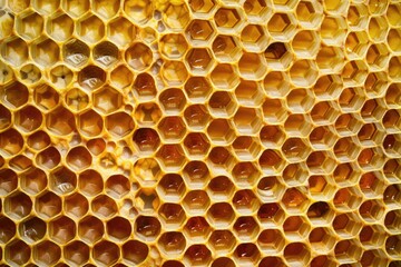 Poster - Close up of a honeycomb filled with honey. Suitable for food and nature themes