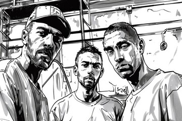 Poster - Three men standing next to each other. Suitable for business concepts