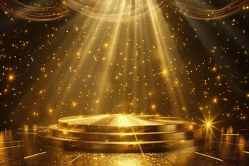 Poster - Circular light shining on a golden stage, suitable for performance backgrounds